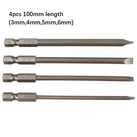 4 Pcs 100mm Slotted Screwdriver Bit 3mm 6mm Magnetic Flat Head 1 4 Hex