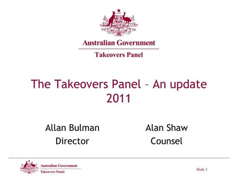 Ppt The Takeovers Panel An Update 2011 Powerpoint Presentation Free Download Id 4856931