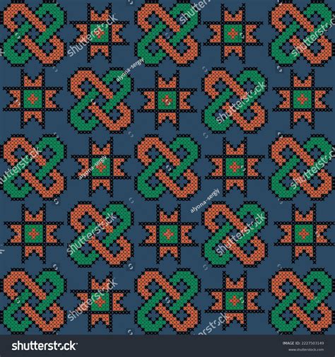 Seamless Ukrainian Folk Patterns Crossstitch Imitation Stock Vector