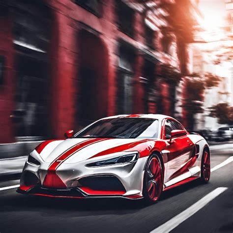 Premium Ai Image A Red And White Sport Car In Road Vibrant