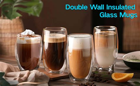 Amazon TECOHORS 5 Ounces Set Of 4 Double Walled Glass Coffee Mugs