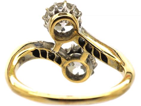 Edwardian Ct Gold Platinum Two Stone Diamond Crossover Ring With