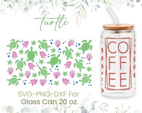 20oz Turtle Libbey Glass Can Svg Turtle Print Glass Can Wrap Svg Sea