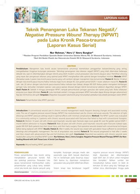 Pdf Teknik Penanganan Luka Tekanan Negatif Negative Penanganan