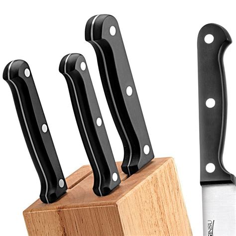 5 Piece Serrated Knife Set, Stainless Steel w/ Block - Bachelor On A Budget