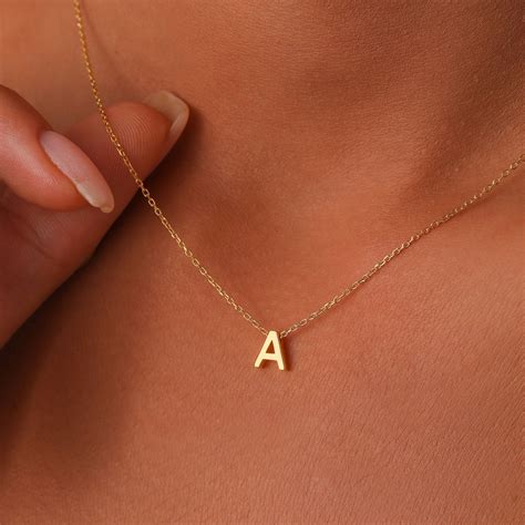 K Gold Initial Necklace Letter Necklace Minimalist Initial Necklace