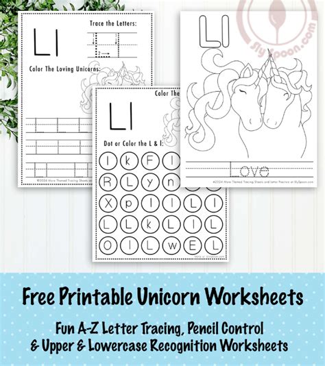 printable unicorn themed letter  tracing worksheets  kids