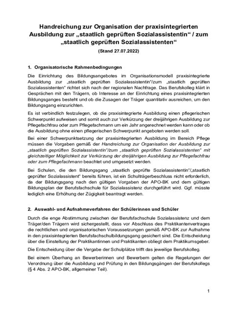 Ausf Llbar Online Handreichung Zur Organisation Der Praxisintegrierten