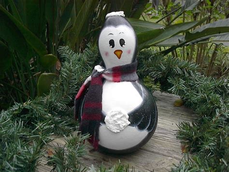 Painted Penguin Gourd Holiday Decor Christmas By Natskreations