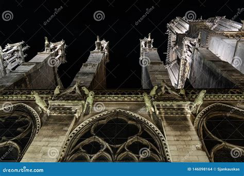 Gargoyles of the Notre Dame Cathedral, Paris, France. Tourists Landmark. Night View Stock Photo ...