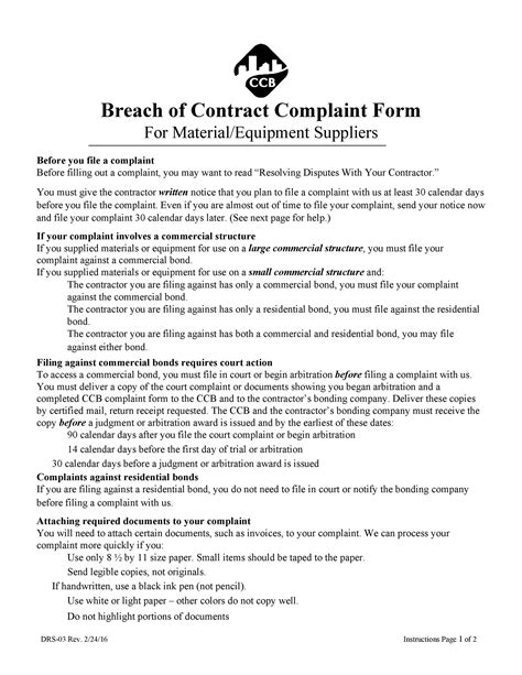 Notice Of Breach Of Contract Template