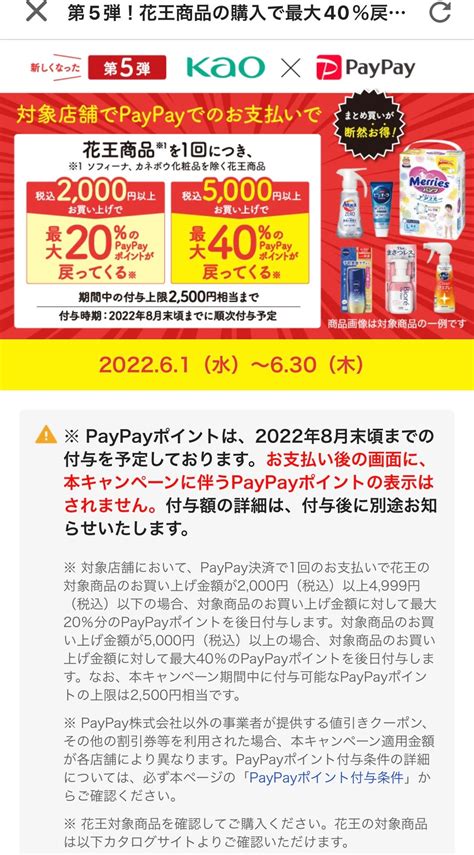 花王×paypay キャンペーン 2000円以上20、5000円以上40還元 上限2500円 縄文弥生のぼよよん日記