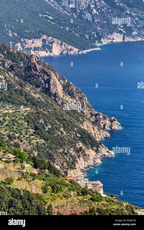 Aegean Sea Coast Mount Athos Athos Peninsula Greece Stock Photo Alamy