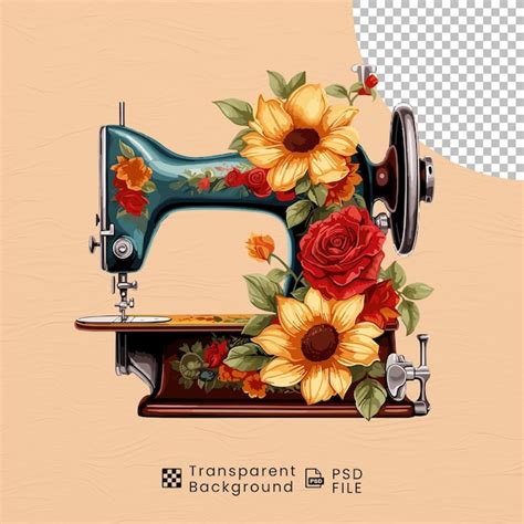 Premium PSD Sewing Machine With Sunflower On Transparent Background