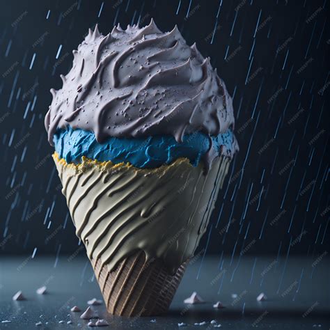 Premium AI Image | A cone of ice cream is in the rain and the ice cream