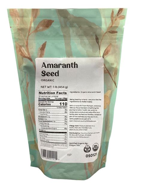 Amaranth Seed Organic Country Life Natural Foods