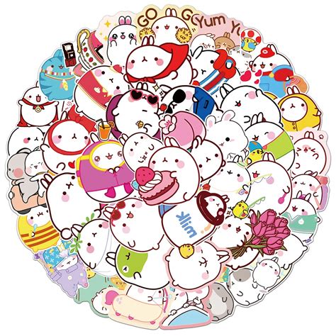 50 Pcs Set Kawaii Molang Rabbit Pvc Stickers Scrapbooking Diy Journal