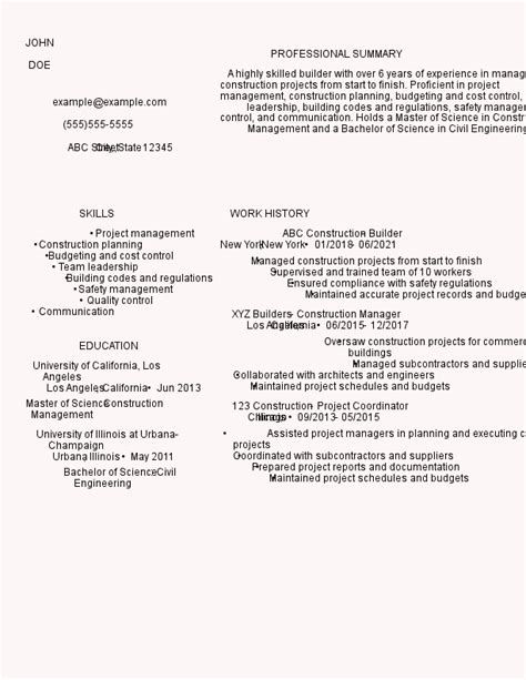 12 Builder Resume Examples for 2025 (Template & Guide)