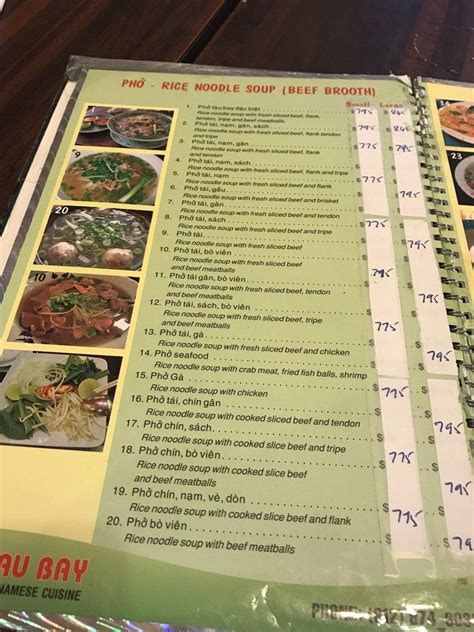 Menu at Pho Tau Bay restaurant, Minneapolis