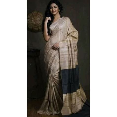 Festive Wear Plain Tussar Ghicha Bijli Saree M With Blouse Piece