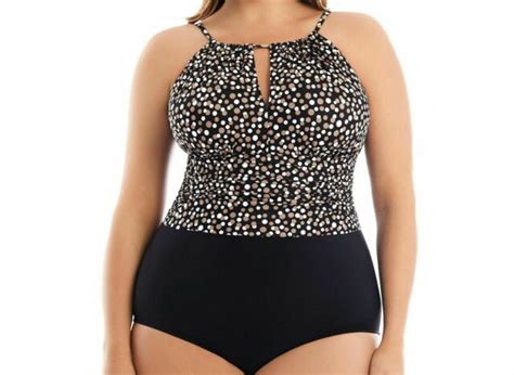 Catalina Womens Slimming High Neck Halter Dotted One Piece Plus