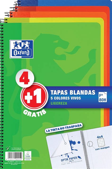 Oxford Cuadernos A4 Tapa Blanda 80 Hojas Cuadrícula 4x4 Pack 4 1 Surtido Colores Vivos