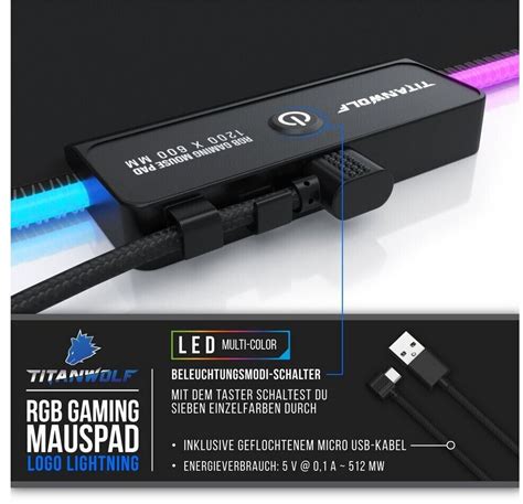 Titanwolf RGB Gaming Mauspad XXXL Logo Lightning Ab 34 95