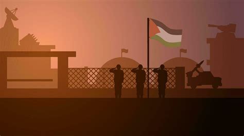 Palestine military base landscape vector illustration. Silhouette of ...