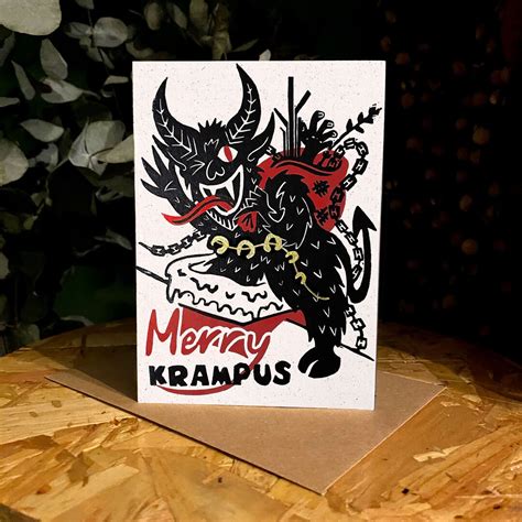 Krampus Christmas Linocut Greetings Card Gruss Vom Krampus Etsy Uk