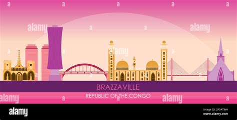 Sunset Skyline panorama of Brazzaville, Republic of the Congo - vector ...