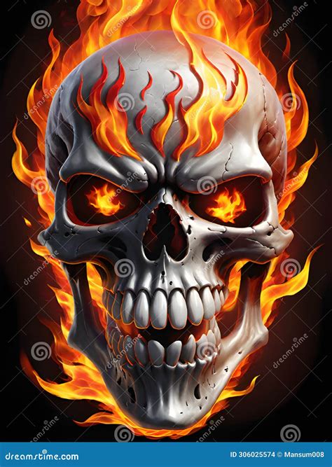 A Skull With Flames On Its Face Stock Illustration Illustration Of