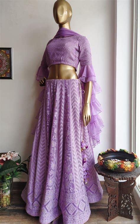 Buy Lilac Chikankari Lehenga Online Labelkanupriya White Lehenga