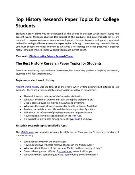 Ppt 100 History Research Paper Topics For Students To Explore