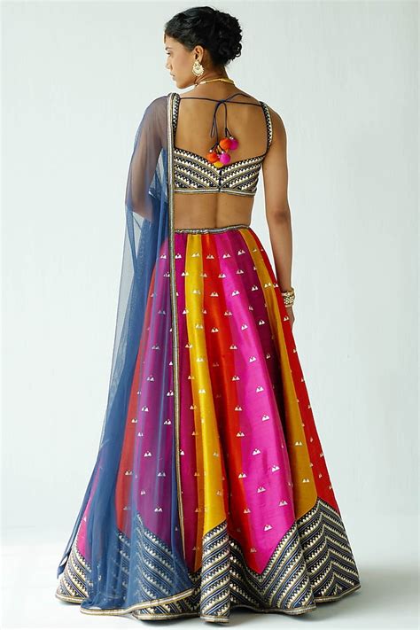 Multi Colored Raw Silk Embroidered Wedding Lehenga Set By Priyal Prakash At Pernia S Pop Up Shop