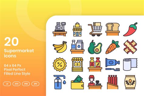 Supermarket Icons Filled Line Graphic By Kmgdesignid Creative