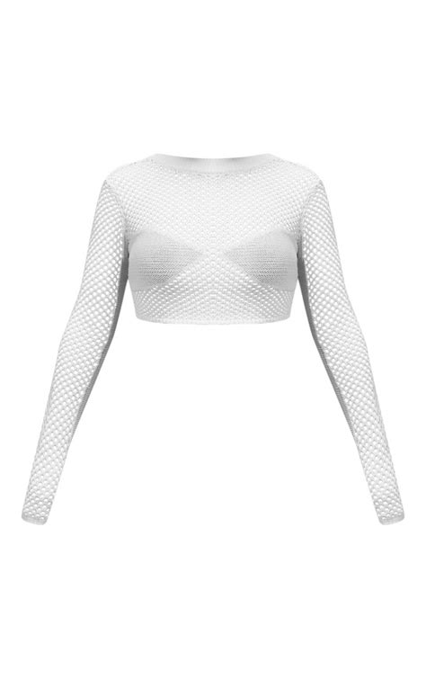 White Crochet Knit Contrast Panel Crop Top Prettylittlething Ca