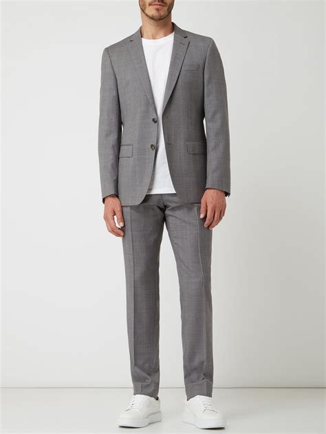 BOSS Slim Fit Anzug Aus Schurwolle Modell Huge Genius Silber Melange