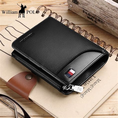 Williampolo Genuine Leather Men Wallets Trifold Wallet Luxury Brand Zipper Coin Pocket Purse