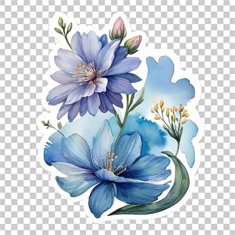 Premium PSD | Watercolor different flower sticker design transparent ...