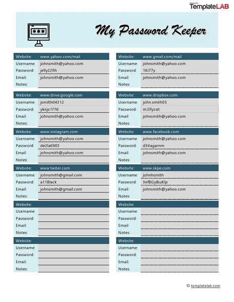 33 Best Password List Templates Word Excel And Pdf Templatelab