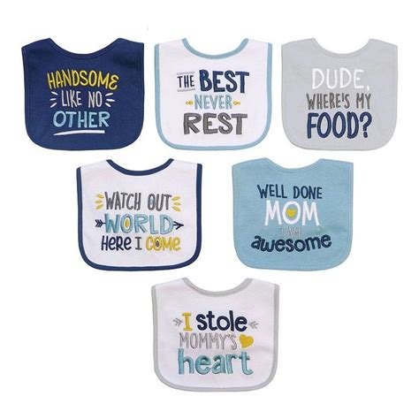 Baby Treasures 6 Pack Fun Sayings Baby Bibs | Funny baby bibs, Baby boy ...