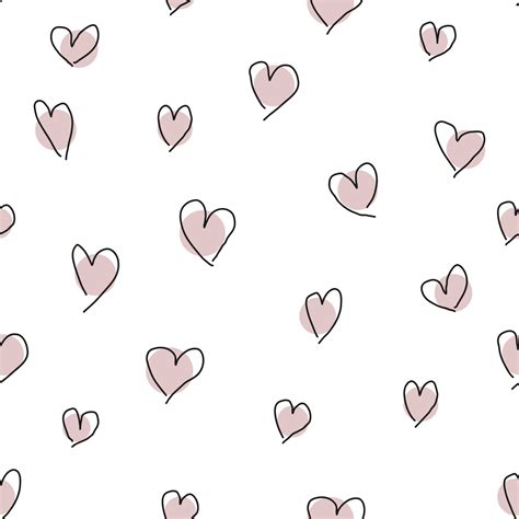 Cute Hand Drawn Doodle Pink Hearts Seamless Pattern On White Background