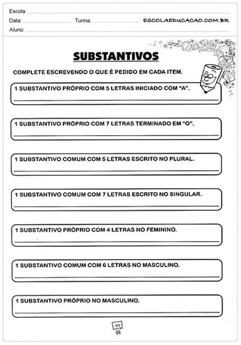 Atividades Substantivos Para Imprimir Educação Descubra a