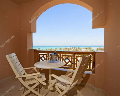 Tropical view from a luxury hotel balcony — Stock Photo © paulvinten ...