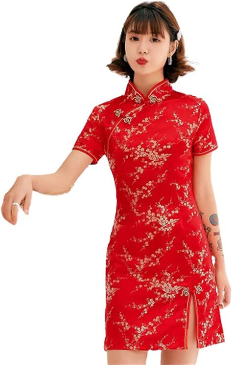 Femminile Qipao Collare Mandarino Breve Cheongsam Elegante Vestito