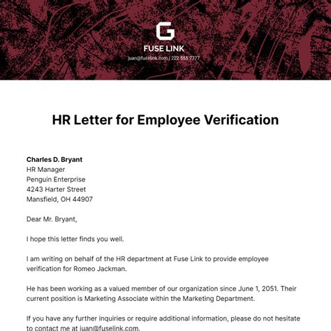 Free HR Letter For Employee Verification Template Edit Online