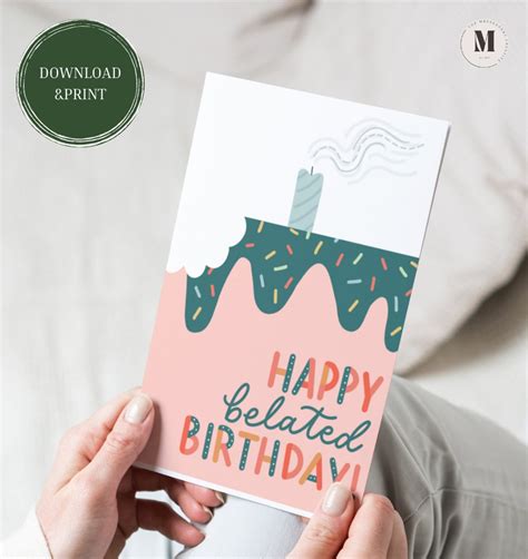 Printable Belated Birthday Card Etsy