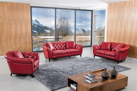 Red Italian Leather Sofa Set | Cabinets Matttroy