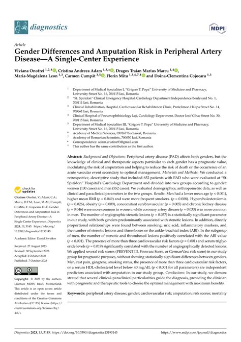 Pdf Gender Differences And Amputation Risk In Peripheral Artery