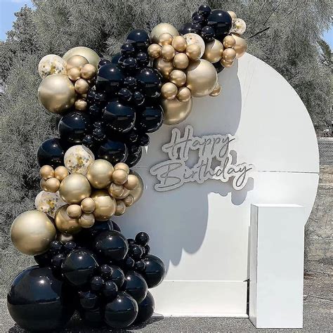 Black Gold Balloons Garland Kit 120pcs Black Metallic Gold Confetti